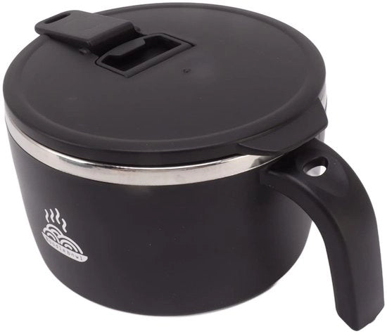 Bowl per Noodles 900 ml - Resistent - Acciaio Inossidabile - Supporto per Telefono Multifunzione - Design Moderno - Sostenibile - Coperchio per Noodles