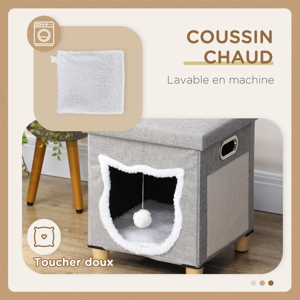 Casetta per Gatti Interna 2 in 1 ¨C zephmum ¨C Grigio Legno 35.5x35.5x42.5cm
