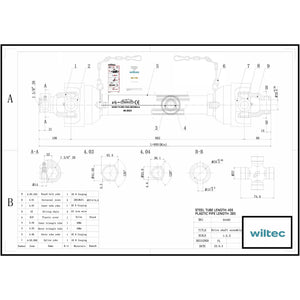 Albero cardanico T4 Giunto 800-880mm 460Nm 540rpm Cardano 40kW (55CV) 1 3/8" 6 denti 35mm rotondo