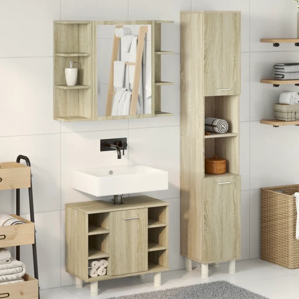 Set Mobili da Bagno 3 pz Rovere Sonoma in Legno Multistrato 3324976
