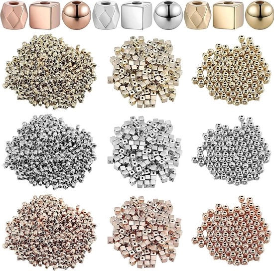Set di perle per bracciali 3000 pezzi - set di perline per adulti - 3-4 mm - argento roségold oro - DIY bracciali orecchini - perline per bracciali.