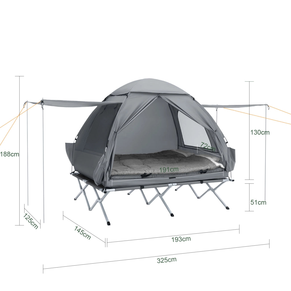SoBuy Lettino da campeggio Brandina da esterno Tenda antipioggia portatile Starry Sky con tasche porta scarpe Tenda 3 in 1 per 2 persone Grigio 193x145x188 cm OGS32-L-HG