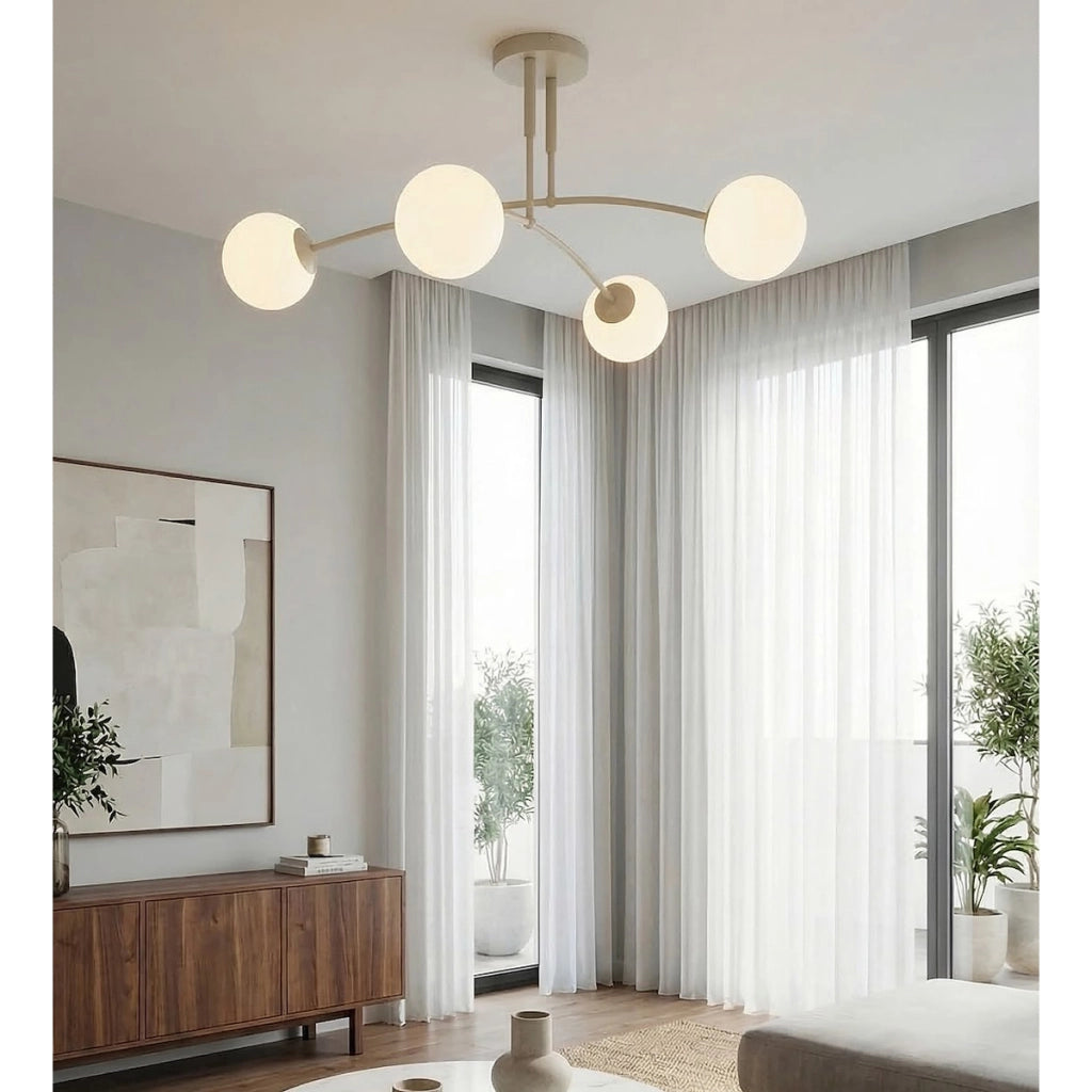 Lampada a sospensione PREGOS in acciaio beige e vetro opalino