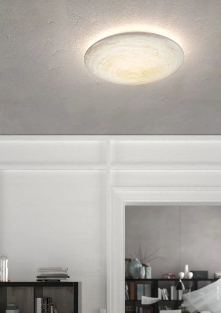 JELLY APPLIQUE PLAFONIERA 60 CM 3 LUCI ATTACCO E27 VETRO OPALE CON DECORO GEL ORO