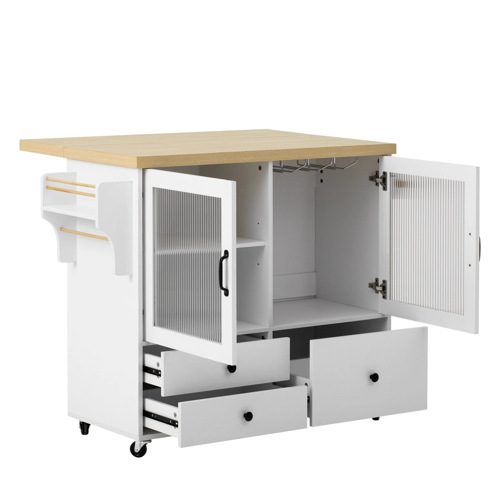 Isola da cucina mobile - Zephmum - Con tavolo estraibile, porta bottiglie e ruote