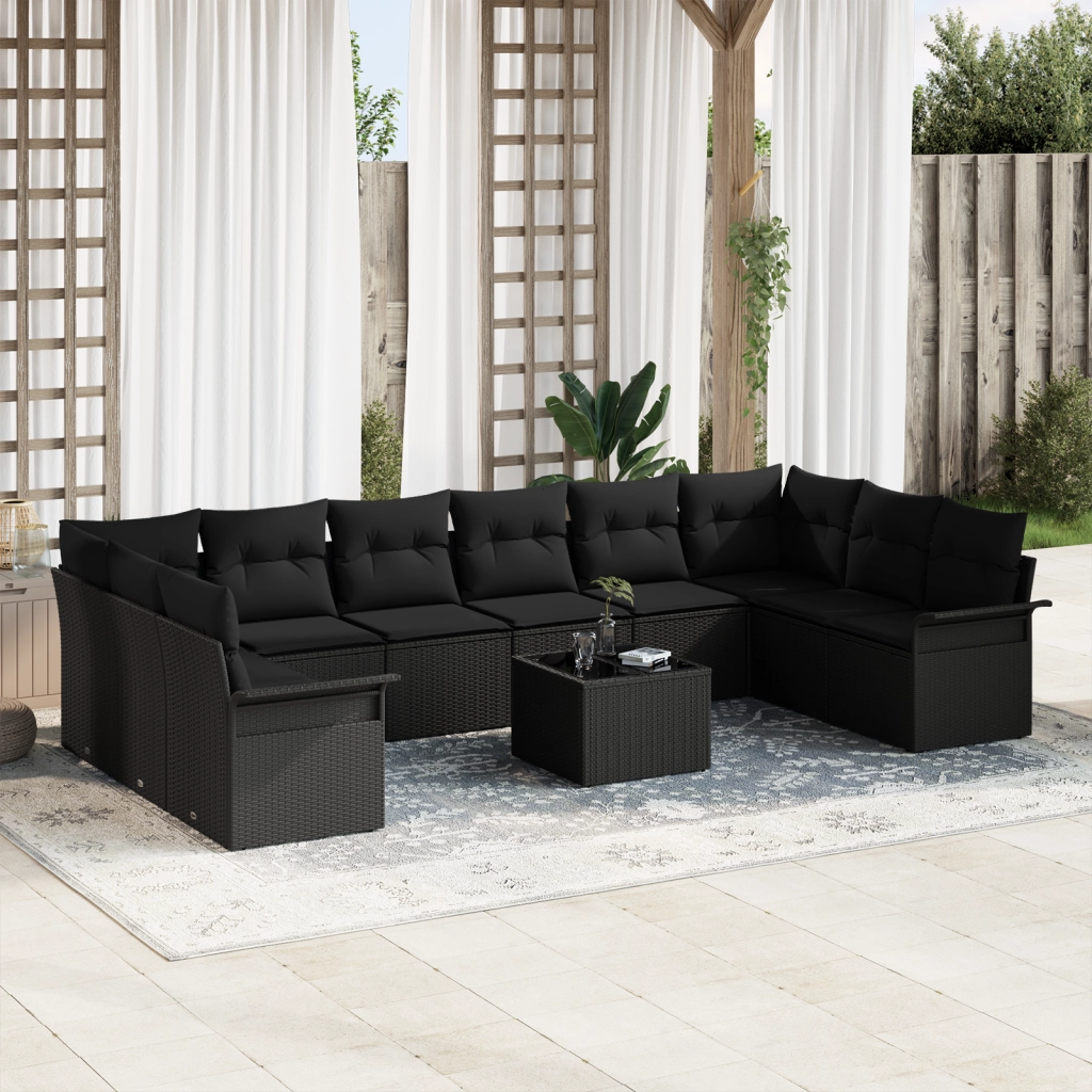 Set Divano Giardino  11 Pezzi con Cuscini Beige Polyrattan