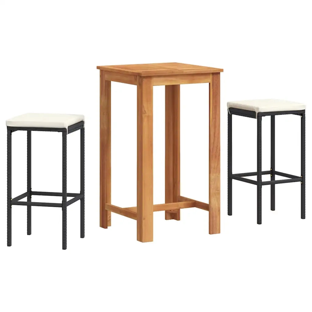 Set Bar da Giardino 3 pz | Set Salotto da Giardino Nero in Legno Acacia e Polyrattan