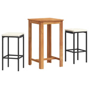 Set Bar da Giardino 3 pz | Set Salotto da Giardino Nero in Legno Acacia e Polyrattan