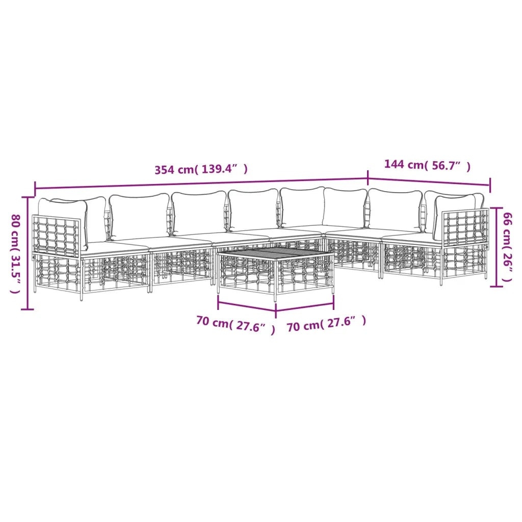 Set Divani da Giardino 8 pz con Cuscini Antracite in Polyrattan 3186763