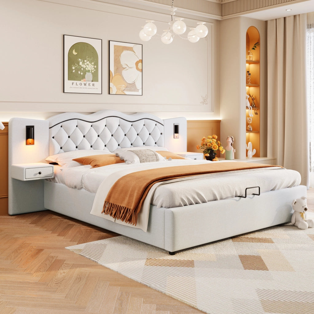 Letto imbottito 180x200 cm con testiera integrata e contenitore