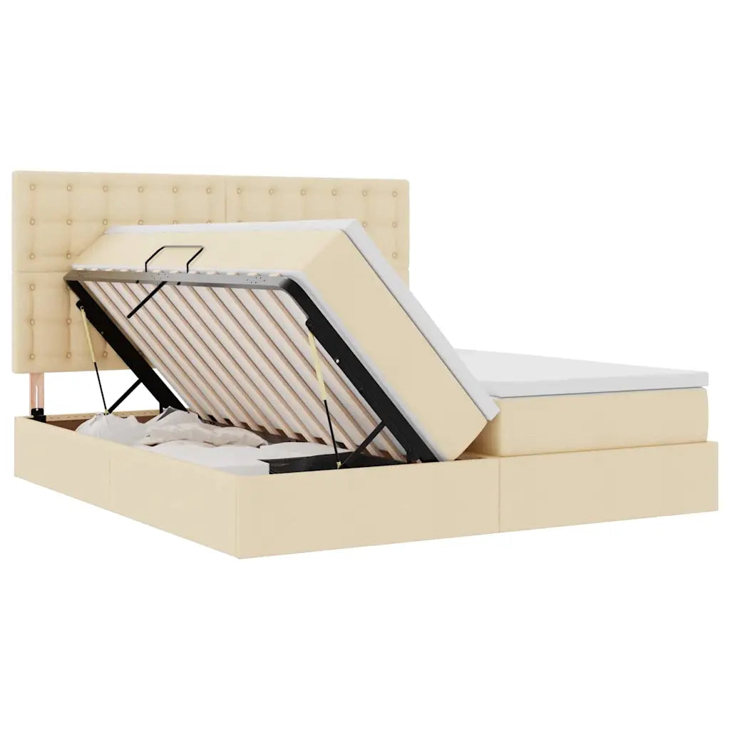 Letto con Contenitore Crema 200 x 200 cm Pelle Sintetica
