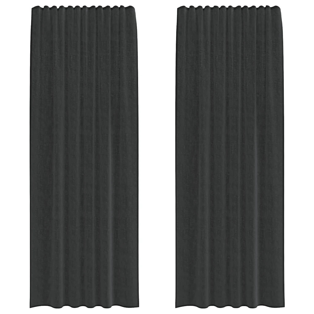 Tende in Voile con Tasche per Aste 2 pz Nero