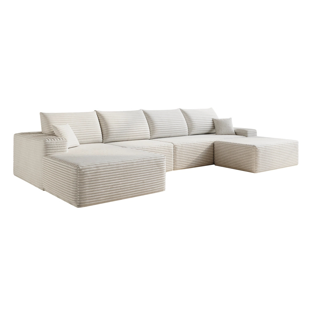 Divano ad angolo modulare con chaise longue a L e schiuma ad alta elasticità in tessuto bianco per soggiorno grande
