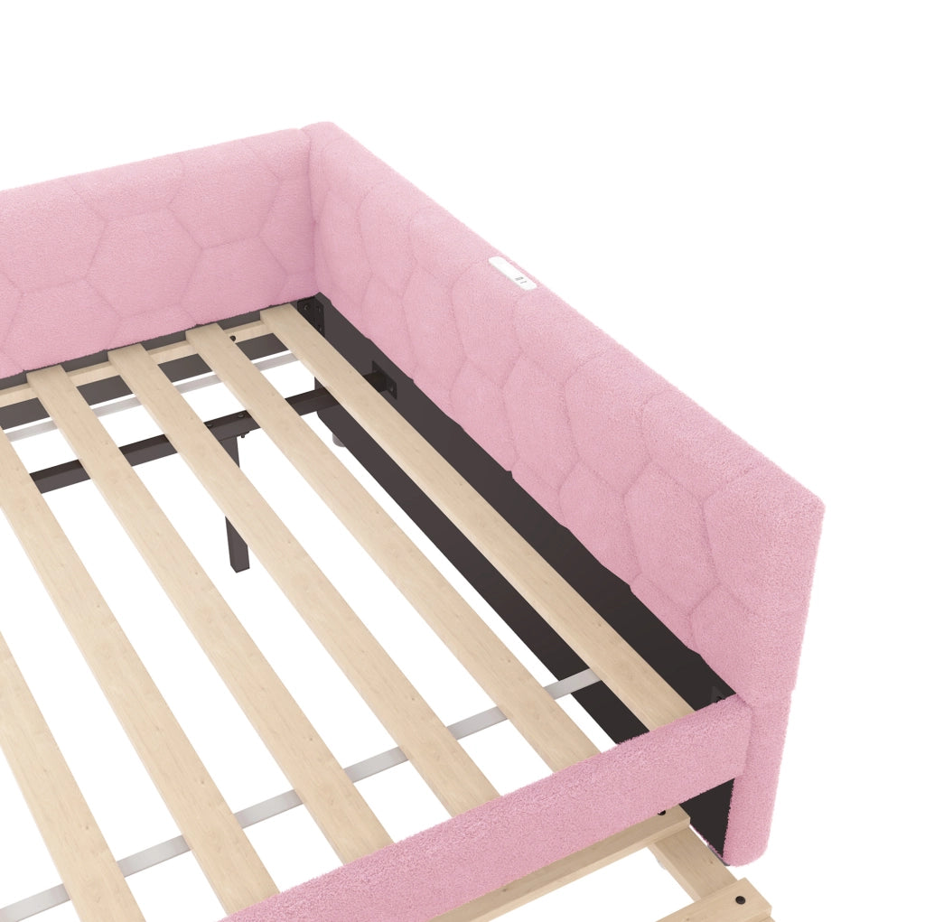 Letto 140x200 cm con letto estraibile; USB e Type-C in velluto rosa