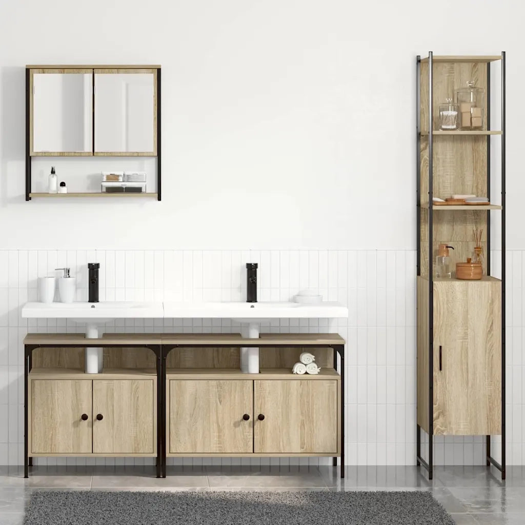 Set di mobili per il bagno con lo scaffale 4 pcs Rovere Sonoma