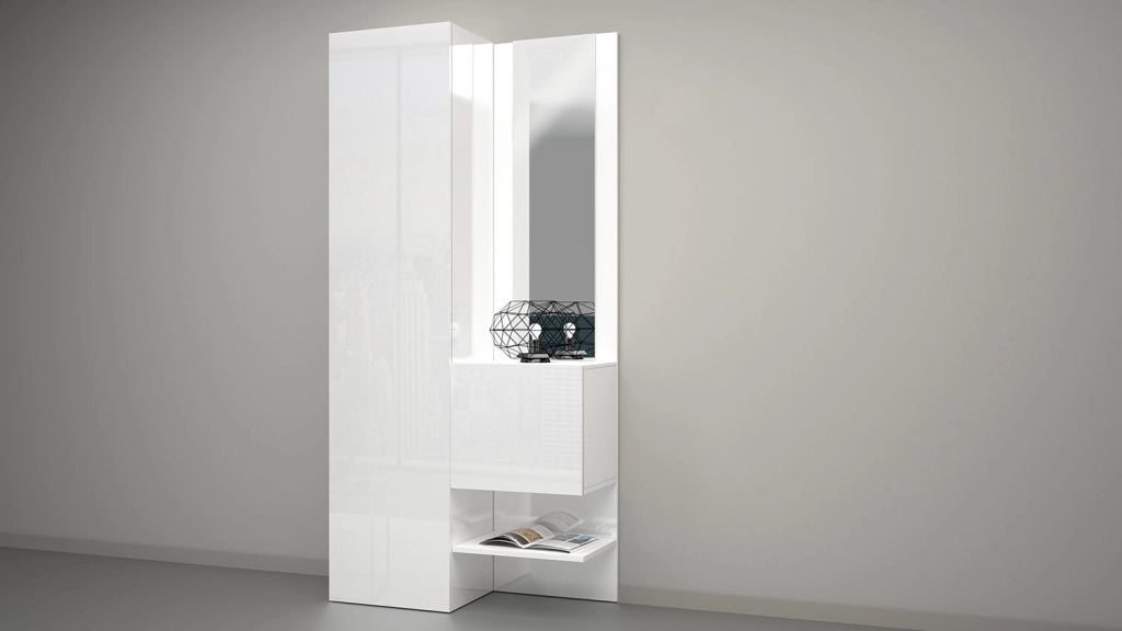 Mobile Ingresso 2 Armadietti e Specchio 90x35x191 cm Kompact Bianco Lucido