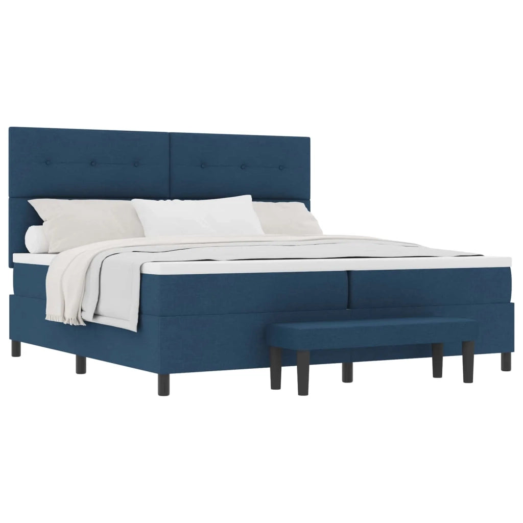 Letto a molle con testiera Blu 200 x 200 cm Tessuto