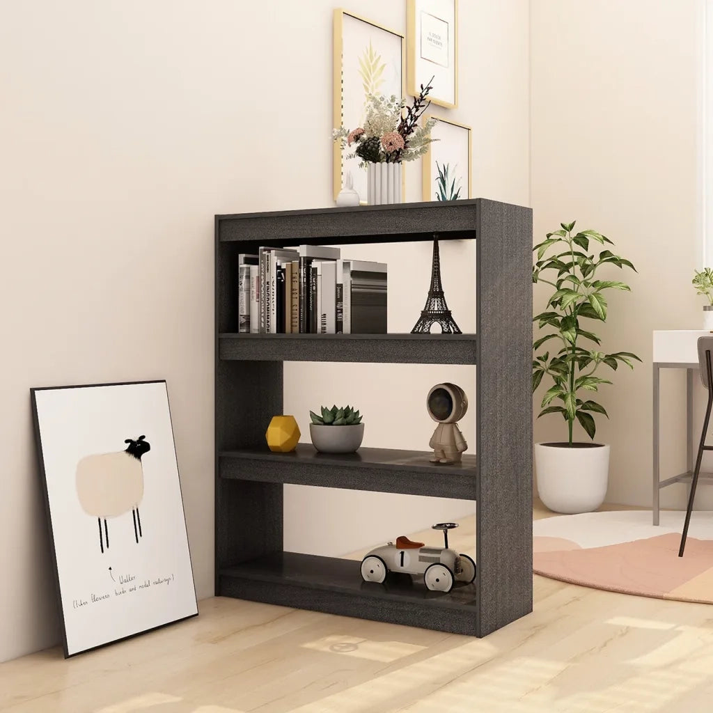 Libreria Divisorio-Scaffale per Libri-Mobile di Stoccaggio Grigio 100x30x103 cm in Massello di Pino