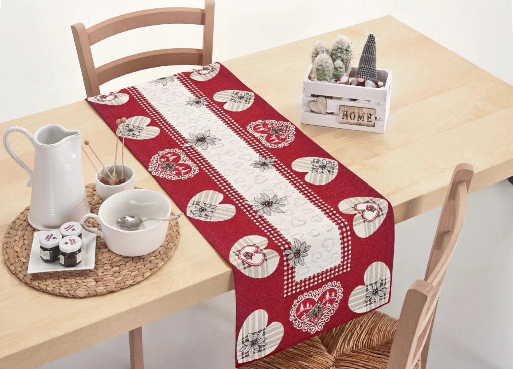 Tovaglia Copritavolo Centrino Runner Tavola Fantasia Tirolese Ortles Made In Italy - 40x180 - Ortles