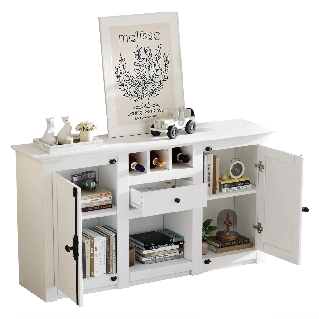 Armadio per soggiorno - Zephmum- 130x35x70cm - 2 ante 1 cassetto 3 scaffali vino - Bianco