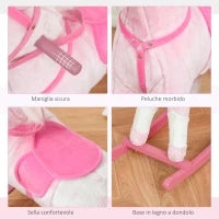 Cavallo a Dondolo in Legno con Suono Animale Regalo Giocattolo per i Bambini, 74 x 28 x 65 cm, Rosa