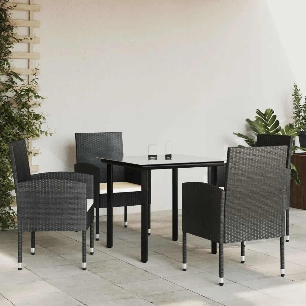 Set da Pranzo da Giardino 5 pz Nero in Polyrattan e Acciaio 3203313