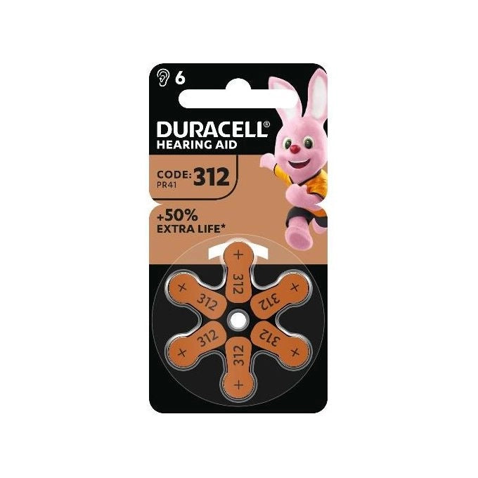 Duracell 81554625 Easy Tab Batterie per Apparecchi Acustici 312 6 Pezzi Senza Mercurio colore Marrone
