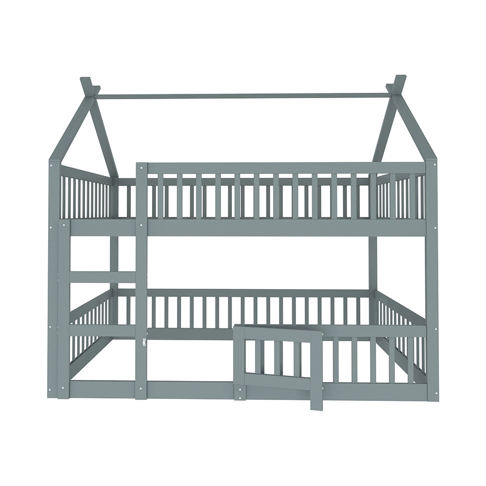 Letto a castello con scala - Xylo - 140x200 cm - Grigio - Design loft in legno massello