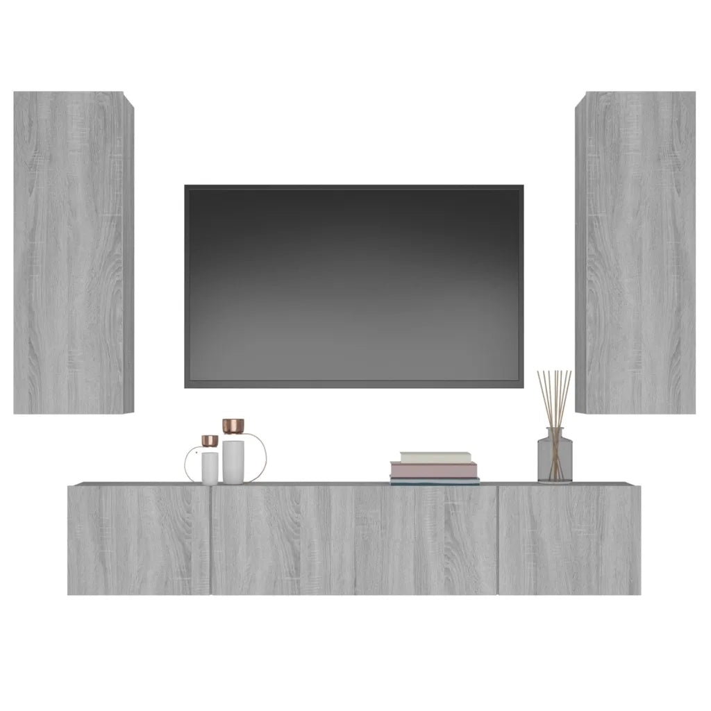 Set di Mobili Porta TV 4 pz Grigio Sonoma in Legno Multistrato 3114204