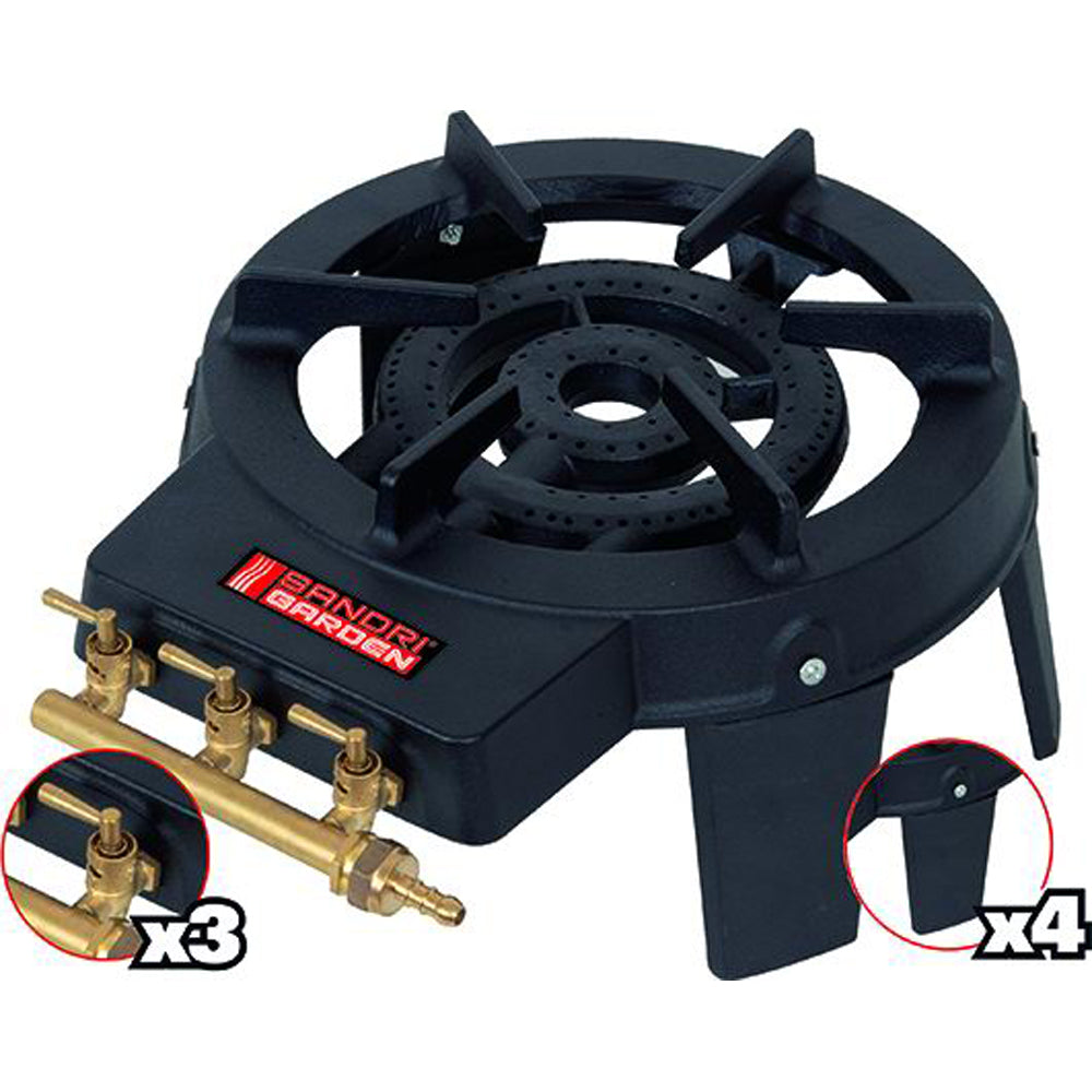 FORNELLONE FORNELLO GHISA GAS BRUCIATORE A 3 FUOCHI CAMPEGGIO 8KW SANDRIGARDEN