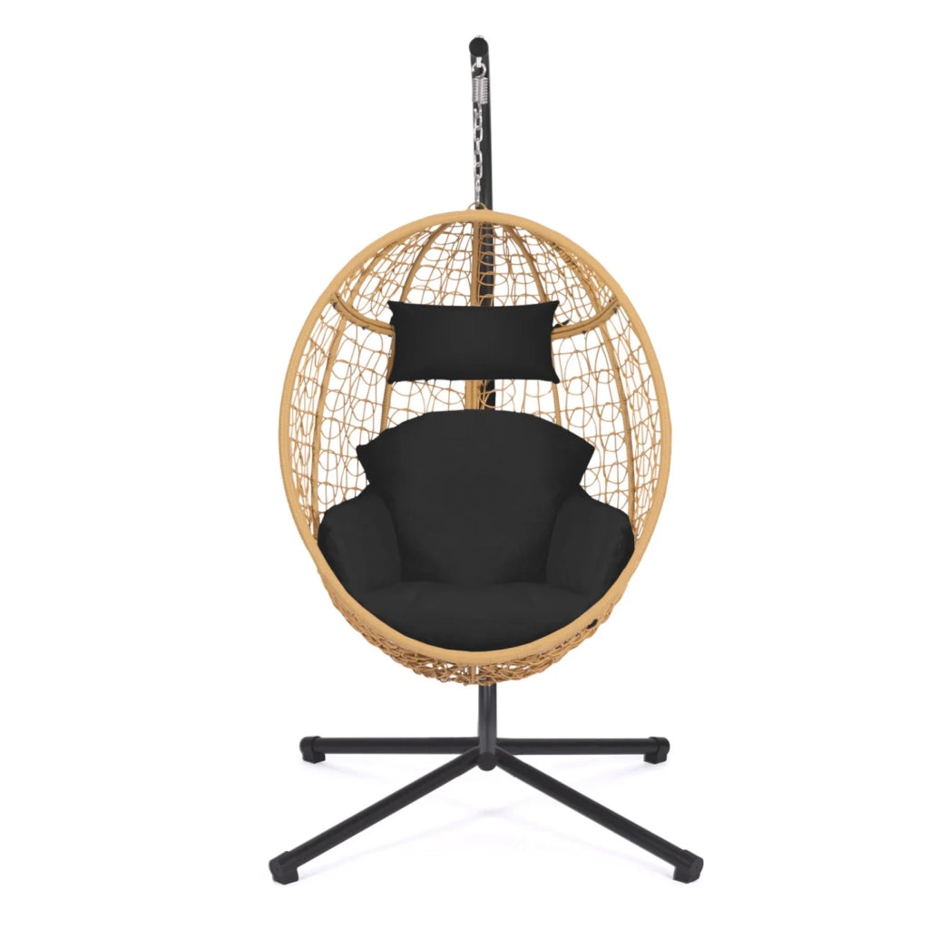 IDMarket - Poltrona sospesa a forma di uovo in rattan traforato con cuscino nero