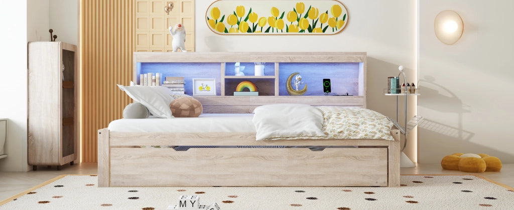 Divano letto estraibile con luci LED e vano laterale