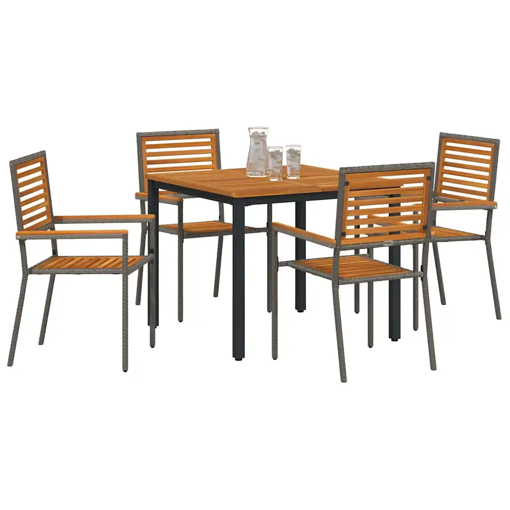 Set da Pranzo per Giardino 5 pcs Grigio e Marrone polyrattan