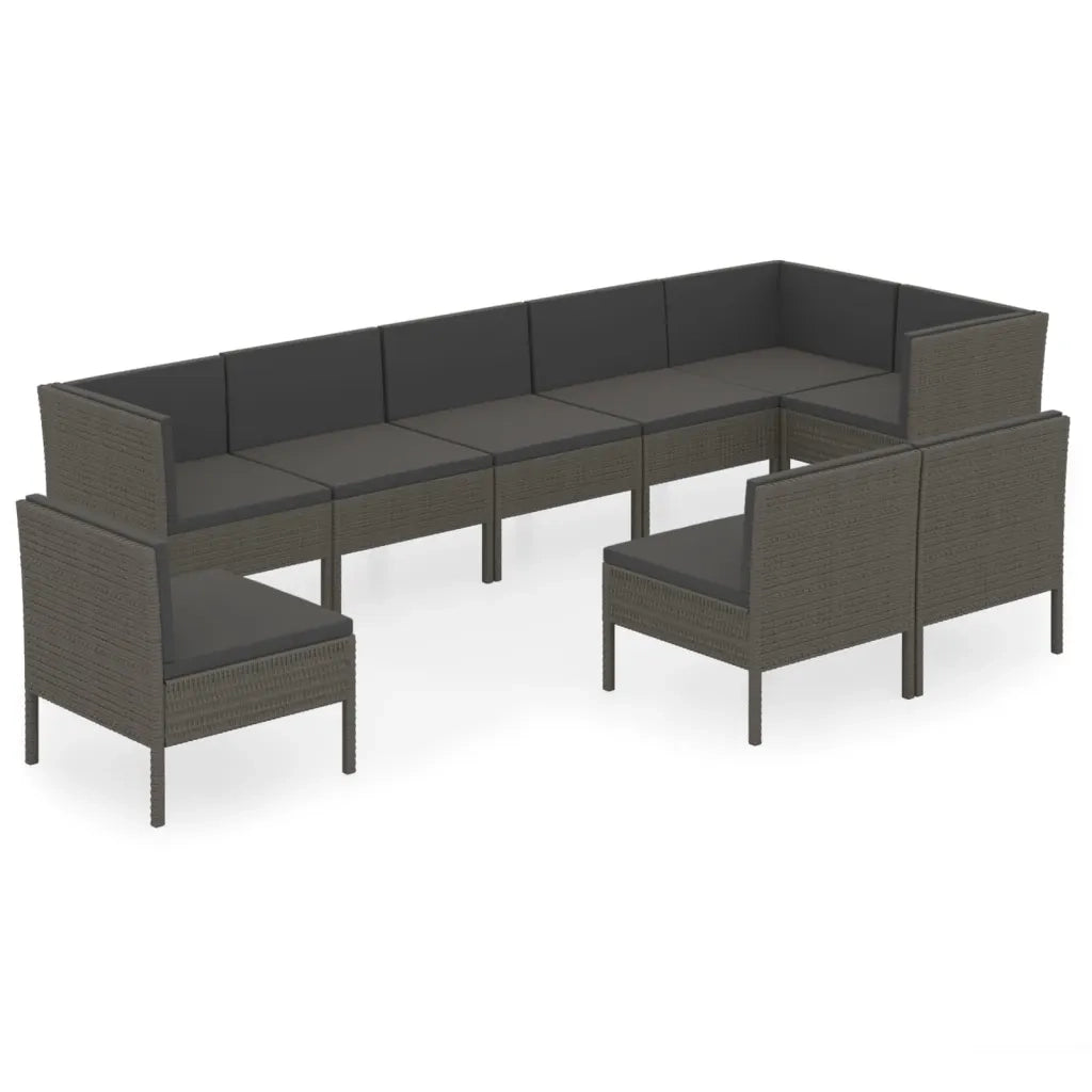Set Divani da Giardino 9 pz con Cuscini in Polyrattan Grigio 3094406