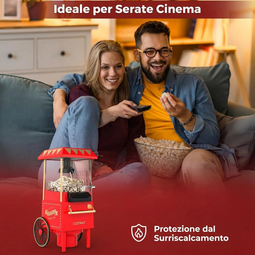 1200W Macchina Pop Corn, Macchina Popcorn ad Aria Calda con Misurino Pronta in 2 Minuti, Senza Olio, Design Retro e Portatile per Serata Cinema Casa