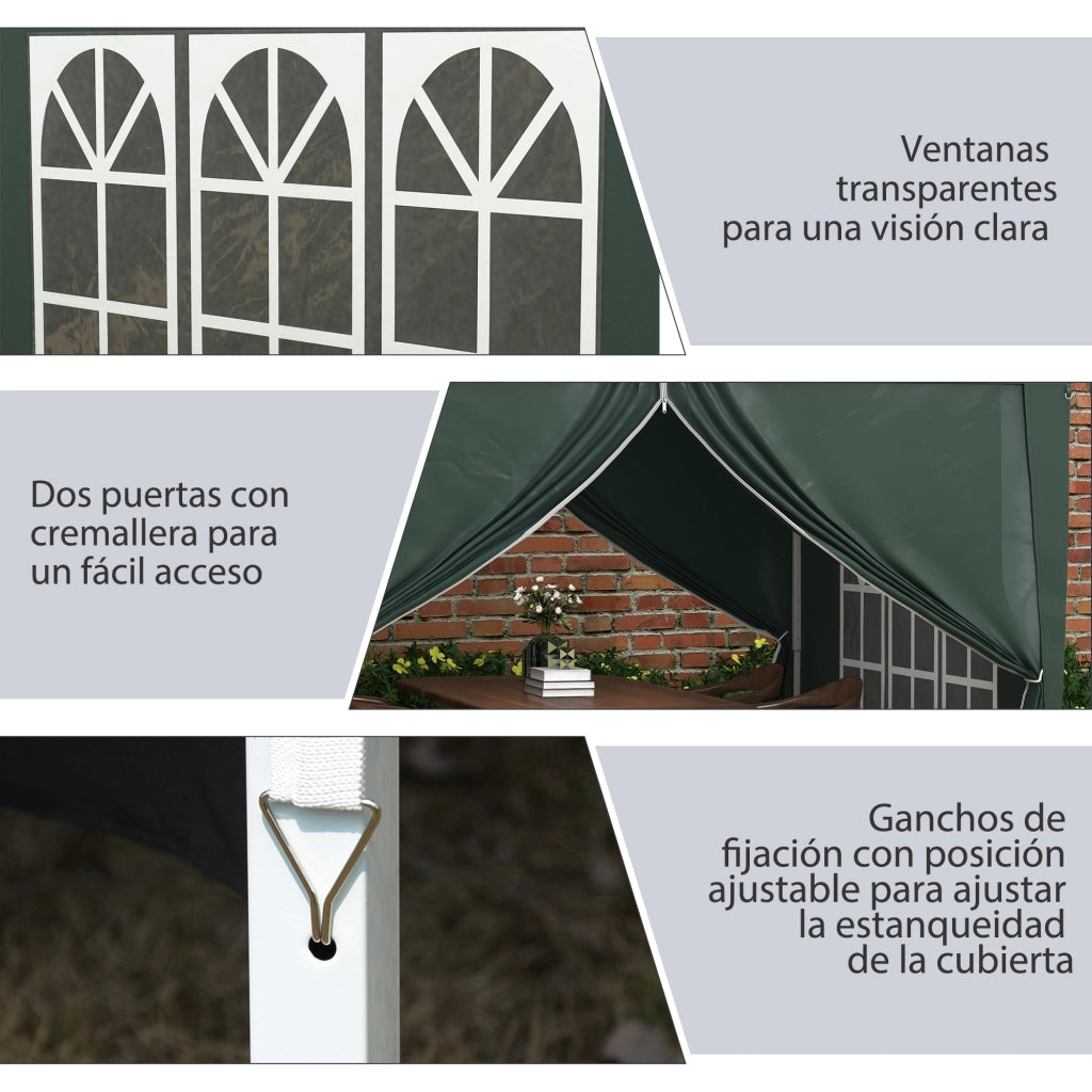 Gazebo Giardino Pieghevole 3x3 m Verde con 4 Pareti ¨C zephmum ¨C Polipropilene Impermeabile Anti-UV
