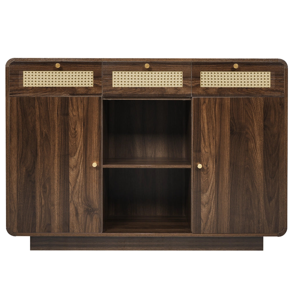 OKWISH Credenza con 3 Cassetti, 2 Ante e Ripiani Regolabili, Stile Retrò, per Soggiorno o Ingresso, 120 x 40 x 85 cm