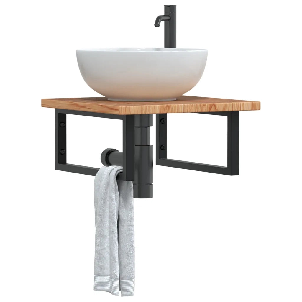 Ripiano a Parete per Lavabo-Mensole a Muro in Acciaio e Massello di Rovere 762853