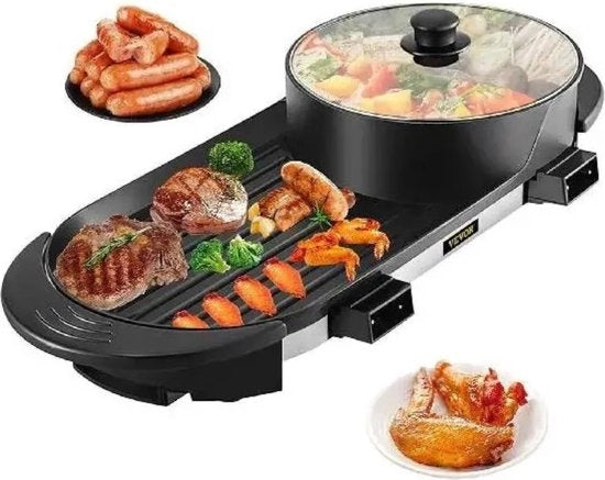 Griglia a 2 in 1 per tavolo - Apparecchio da griglia gourmet - 67 centimetri - 5 posizioni - 2200W - Antiaderente