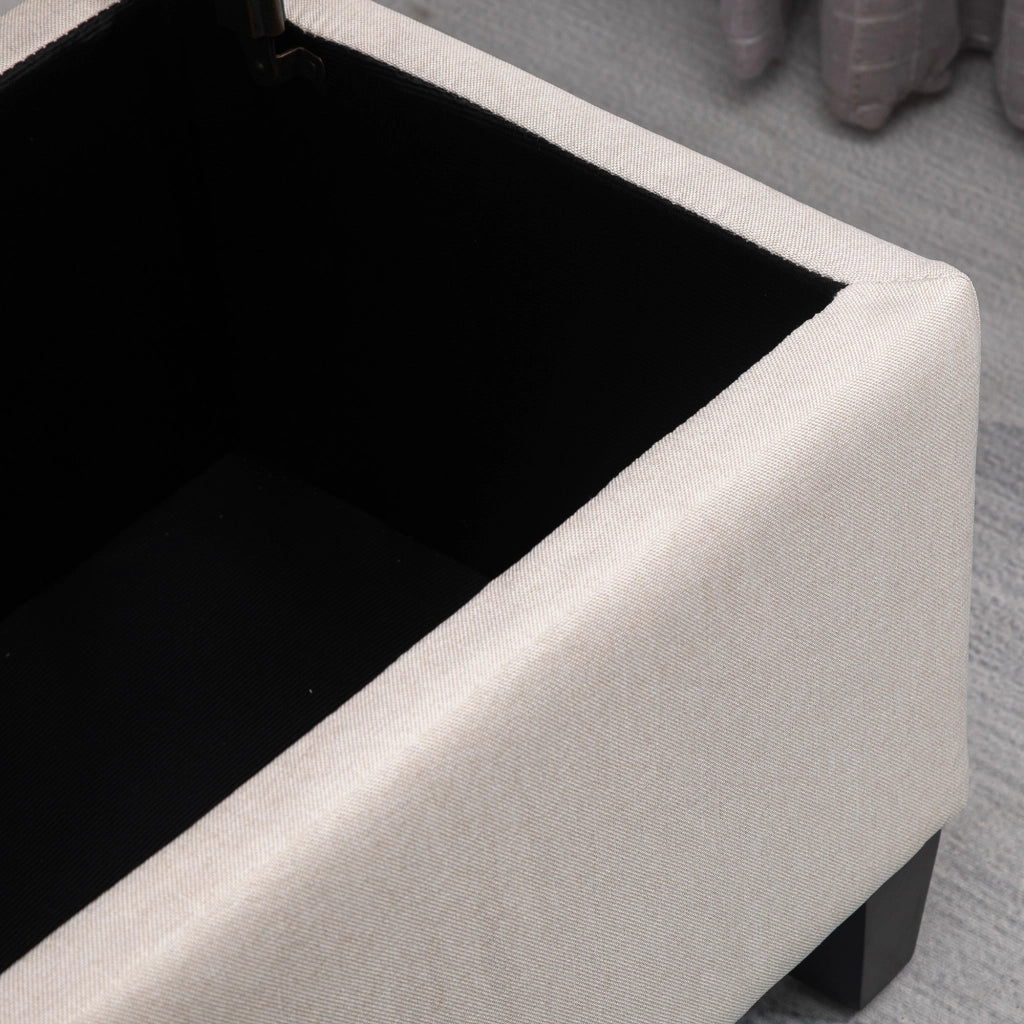 Panca imbottita con contenitore 100 x 40 x 44 cm, crema bianco, in poliestere con gambe in legno di caucciù