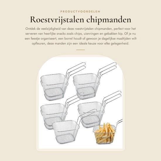 Set di presentazione alimentare in acciaio inossidabile da 10 pezzi - piccole ciotole per frittura - manico - ideale per snack - finitura lucida - ciotole per snack