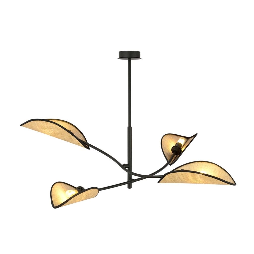 Lampada a sospensione Lotus in acciaio nero e rattan