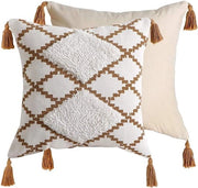 Cuscini decorativi in cotone con ciuffi - Design boho per salotto - 45 x 45 cm - Caffè chiaro - 1 pezzo - Molto morbido e stile design - Adatto per divano letto.