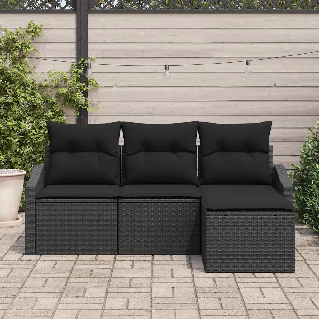 Set di divani con cuscino 4 pcs Nero polyrattan 3355342
