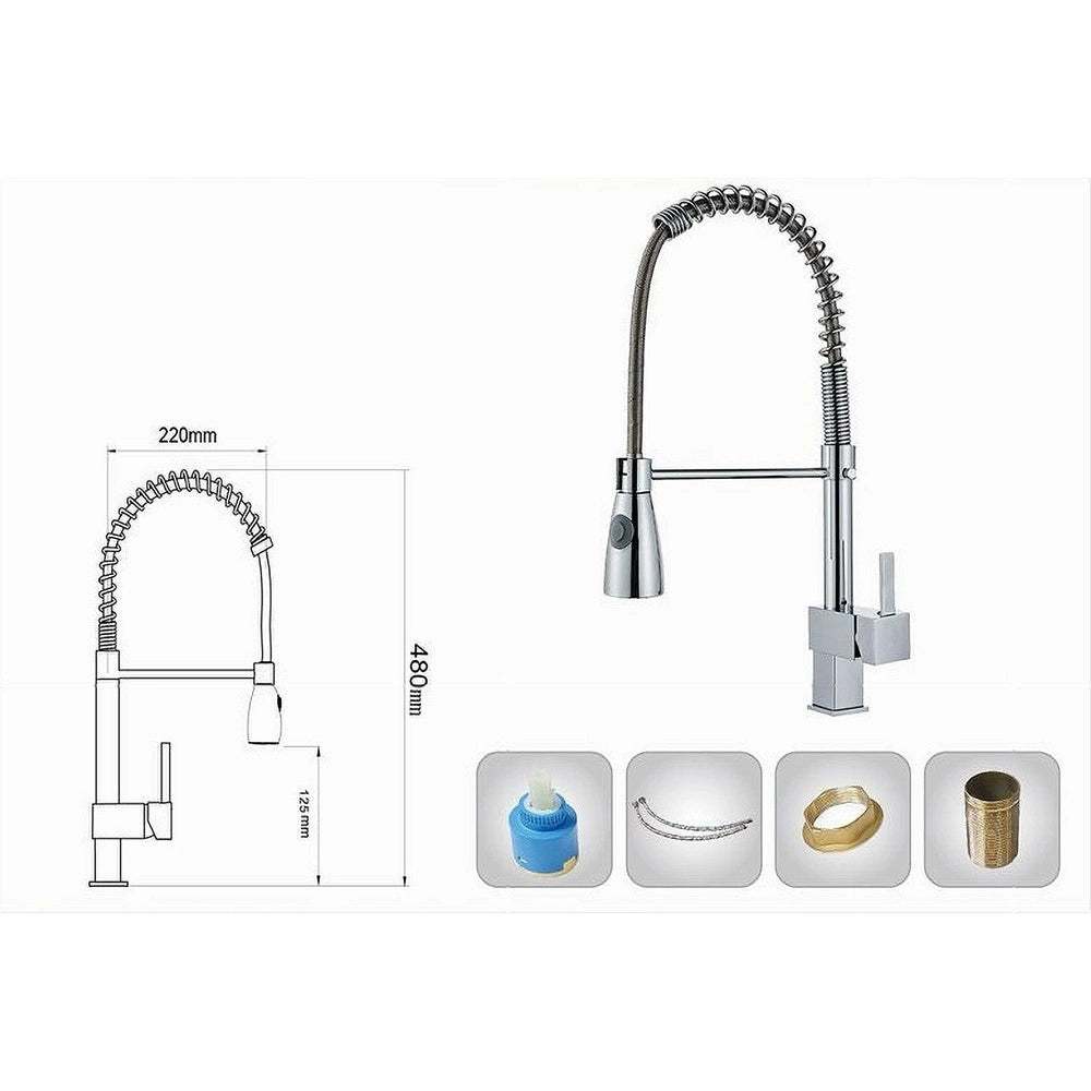 Trade Shop - Miscelatore Rubinetto Lavello Cucina Getto A Molla Bocca Girevole Base Quadra 87469 -