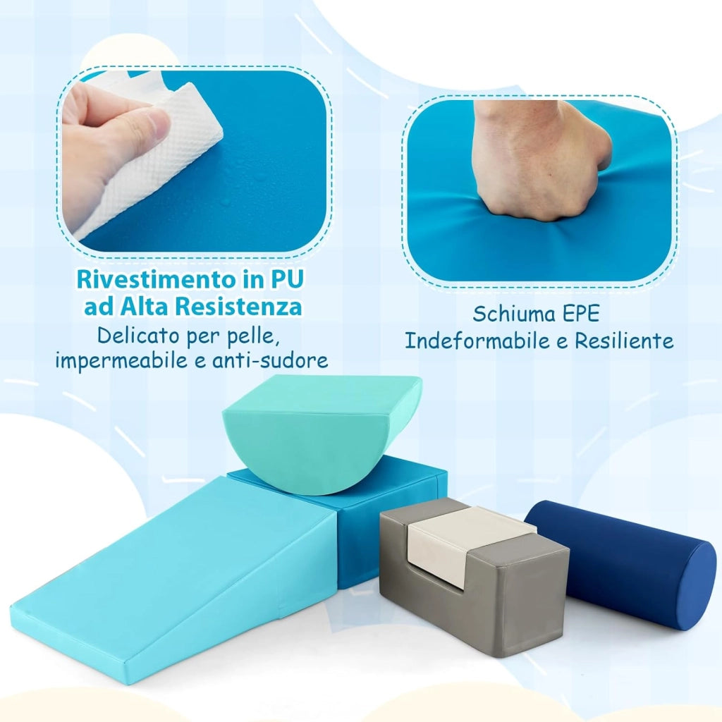 Set di 6 Blocchi per Bambini con Diverse Forme e Colori, Centro Attività Palestrina Giocattolo per Arrampicata e Strisciamento (Blu chiaro)