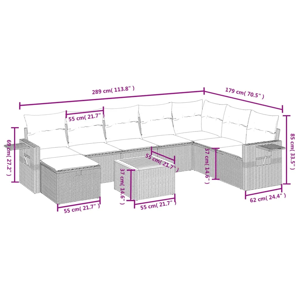 Set Divani da Giardino 9 pz con Cuscini Nero in Polyrattan 3264982
