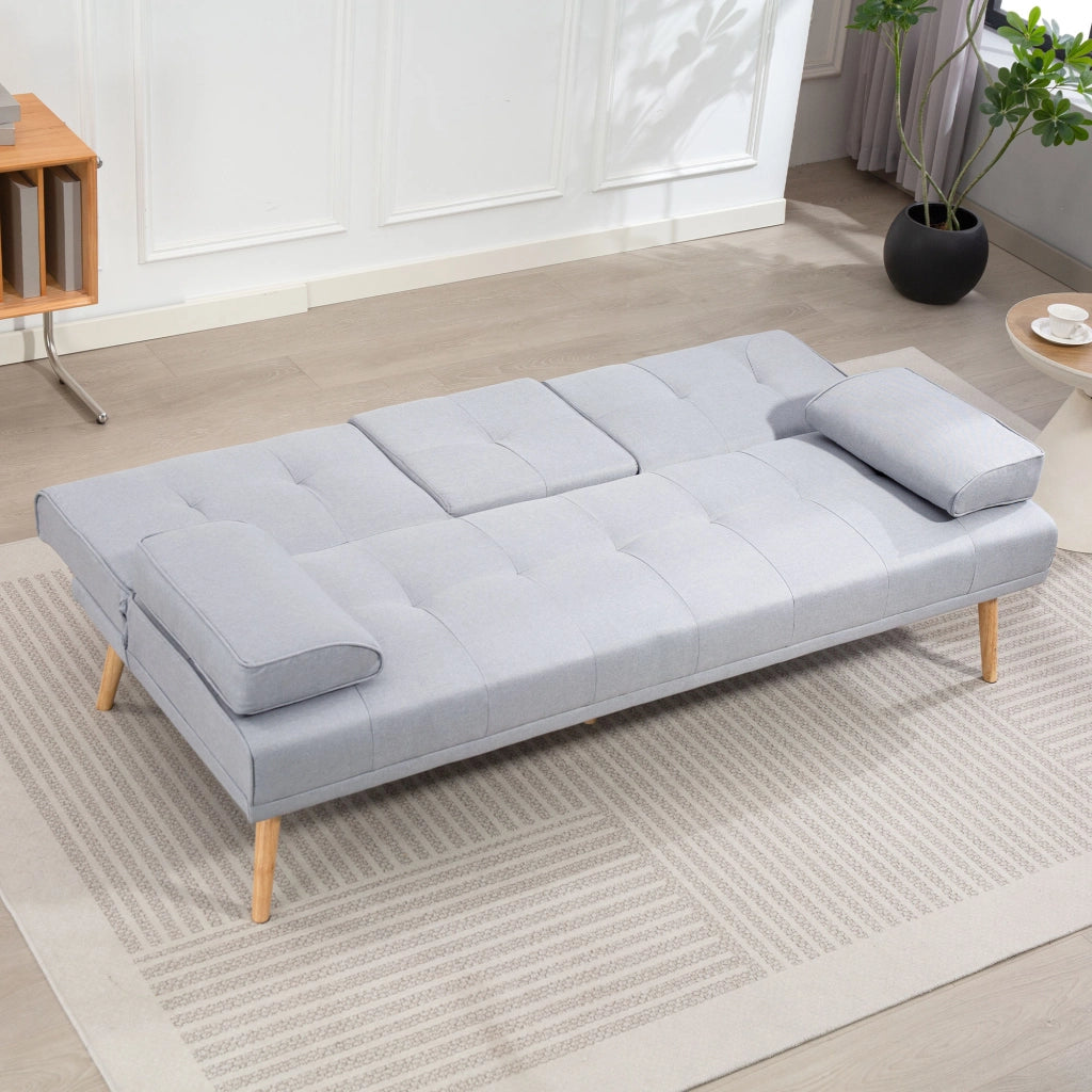Divano letto 3 posti con tavolino ribaltabile e portabicchieri ¨C Xylo ¨C tessuto lino grigio chiaro