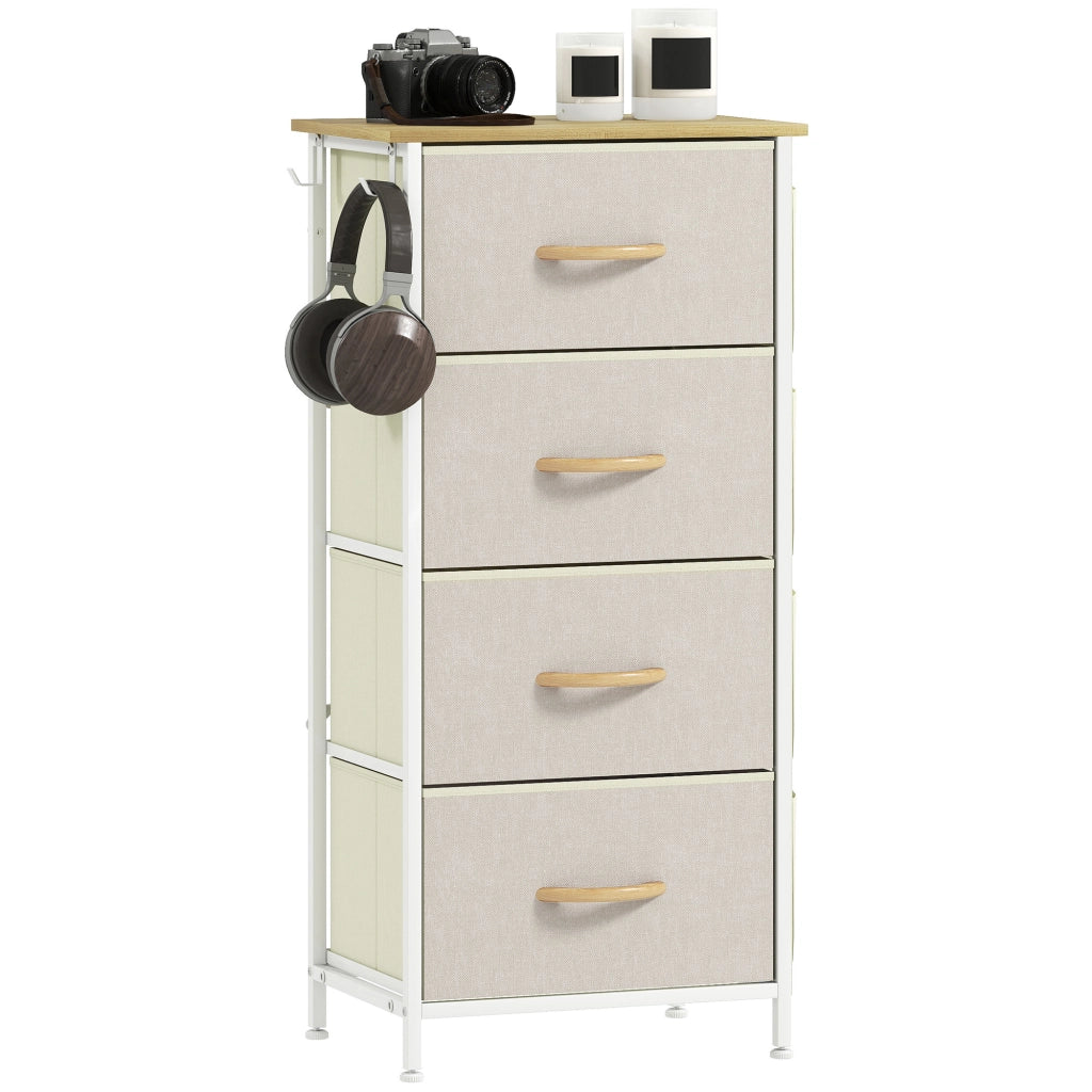 Cassettiera con 4 Cassetti e 4 Tasche Laterali ¨C zephmum ¨C Tessuto Beige 60x40x80 cm