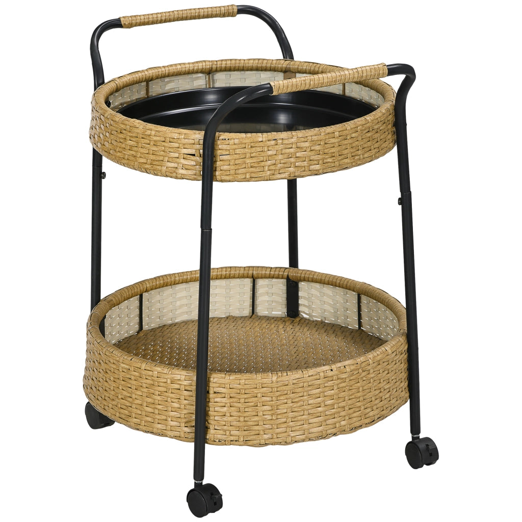 Carrello da bar per esterno ¨C zephmum ¨C 2 ripiani, polyrattan, metallo, giallo, ¦µ50x66 cm